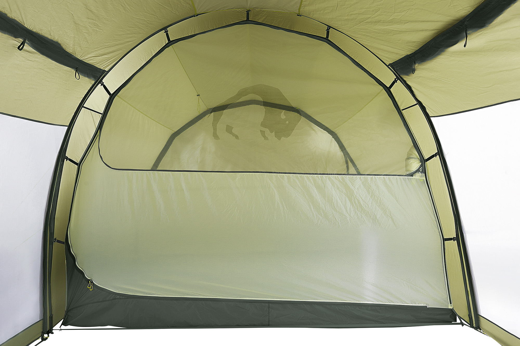 Zelt, Im Freien, Campen, Natur, Zelt in den Bergen, Tatonka Family Trek II light olive grün Familienzelte - Detailansicht