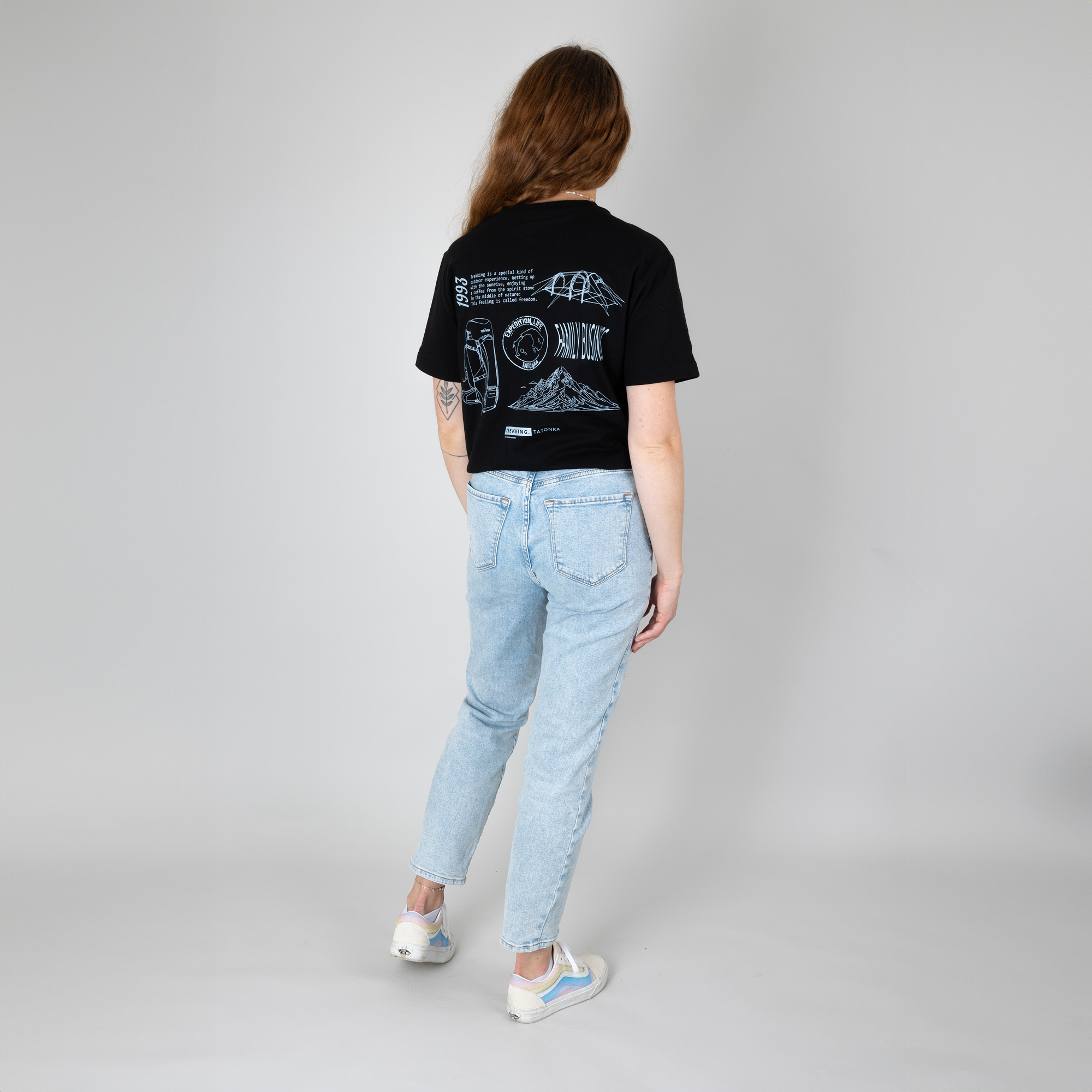 Bekleidung, Hosen, T-shirt, Jeanshose, Person, Tatonka Tatonka Collage Oversize Shirt W's black schwarz T-Shirts - Detailansicht